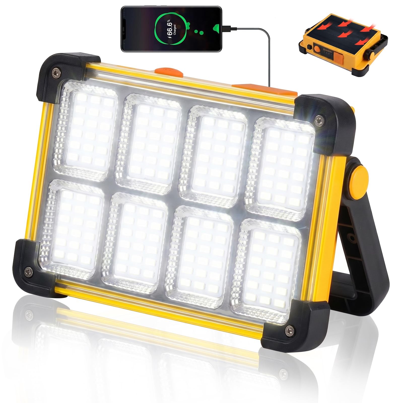 120W LED Solar Work Light, 144 LED 10000LM Portable Flood Light with Stand, 4...