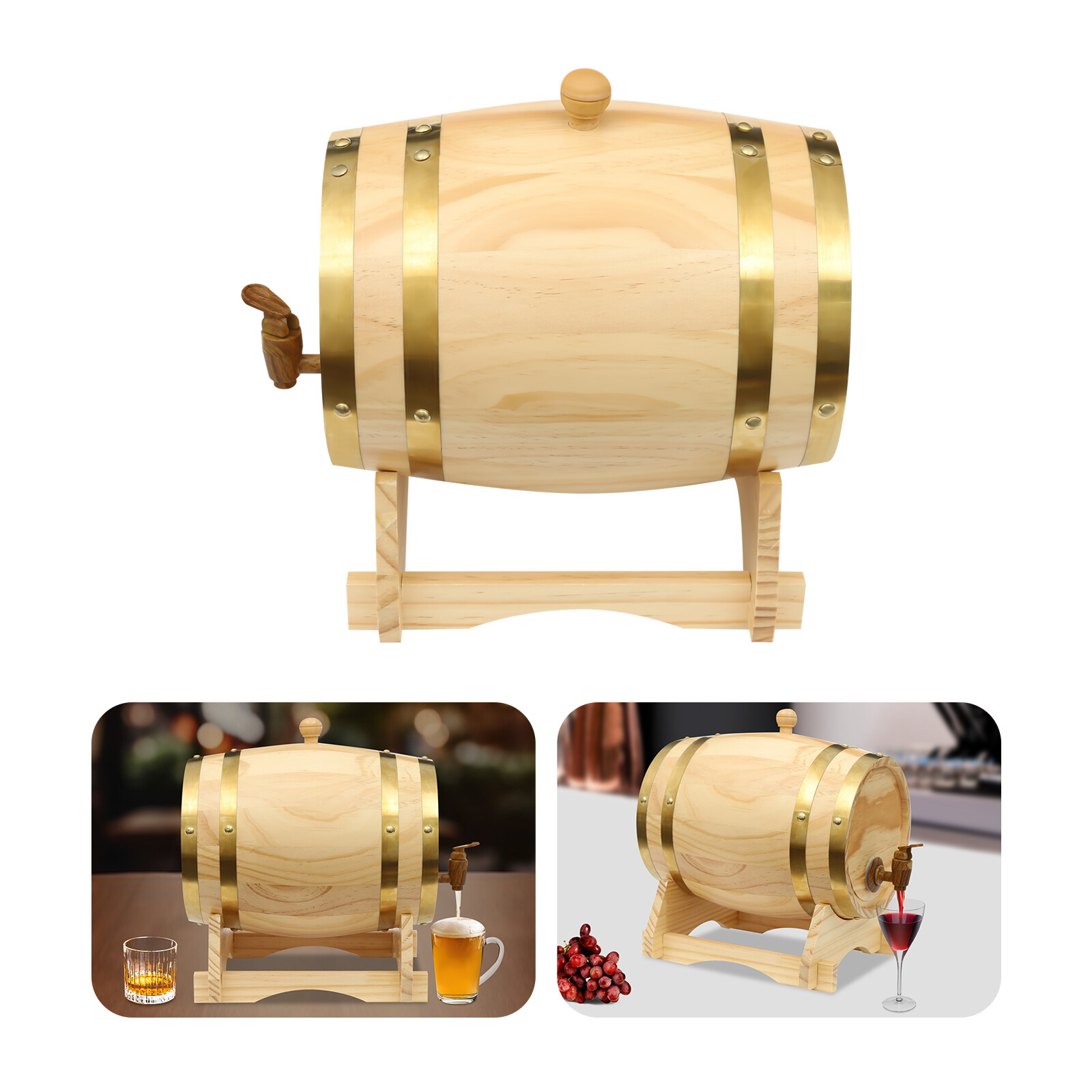 5L Wood Wine Barrel with Stand & Faucet For Hotel Bar Kitchen Whiskey and Wine