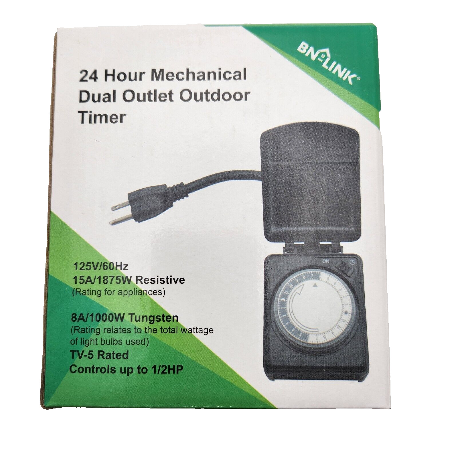 TIMER PLUG-IN Christmas Lights 24 HR DUAL OUTLET OUTDOOR MECHANICAL BN-LINK NIB