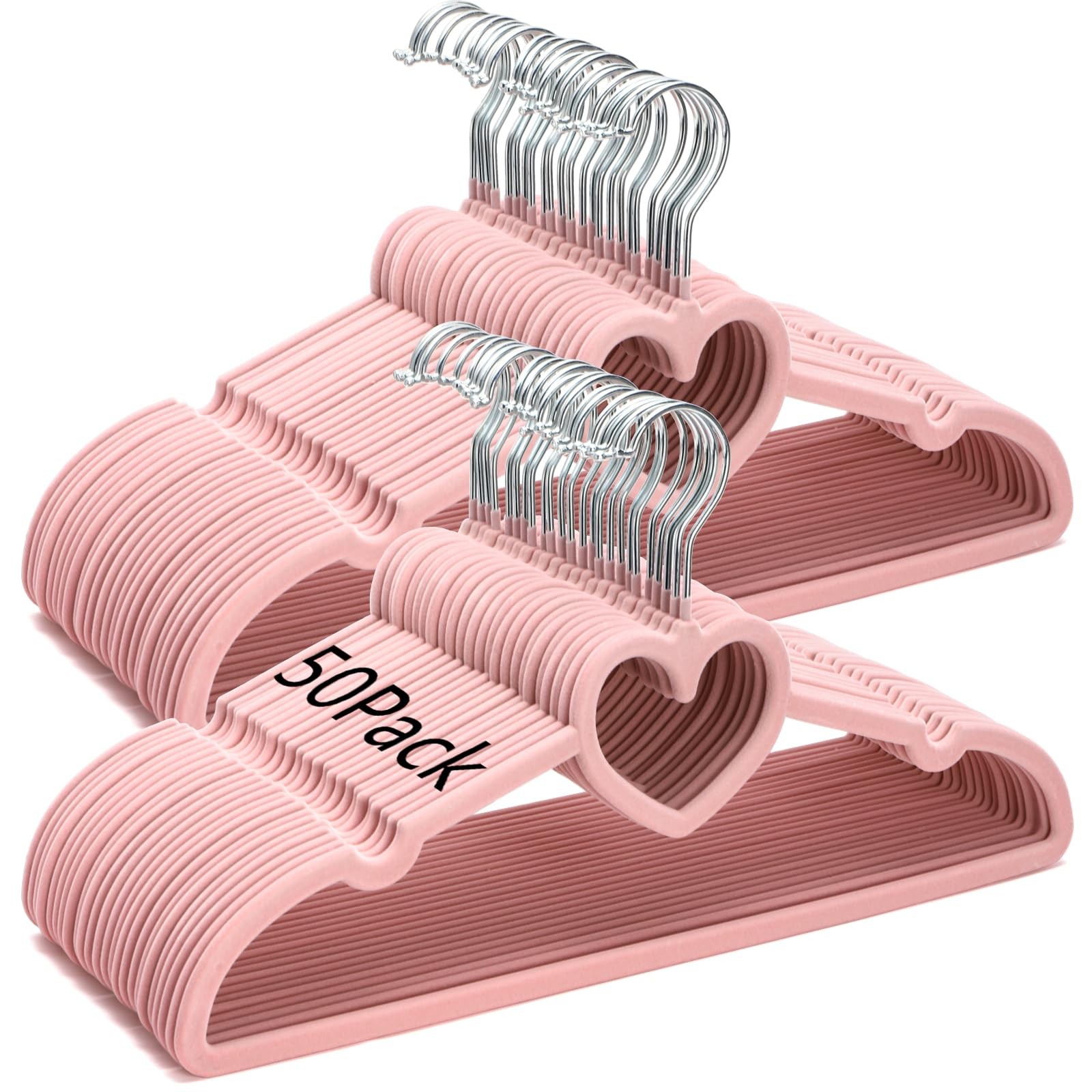 50 Pack Pink Velvet Hangers, Non-Slip Clothes Hangers with 360 Degree Rotatin