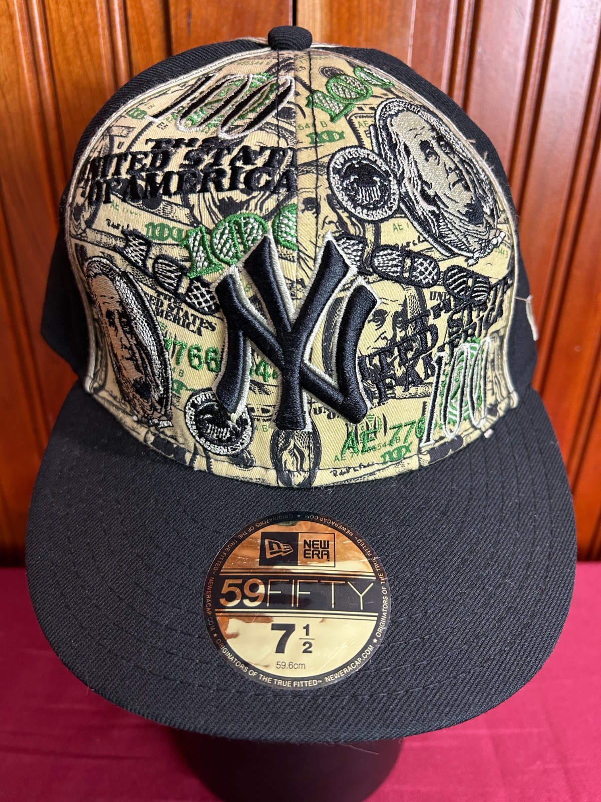 New York Yankees Benjamin Franklin $100 Money New Era 59Fifty Fitted Hat 7 1/2