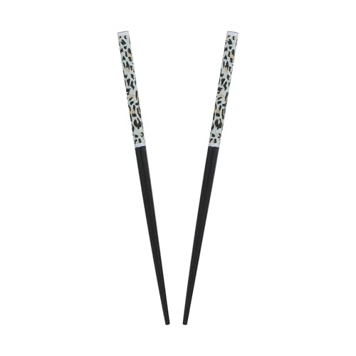 Set of Two Wooden Animal Print Hair Sticks for Women 7.25 inches Long - Black