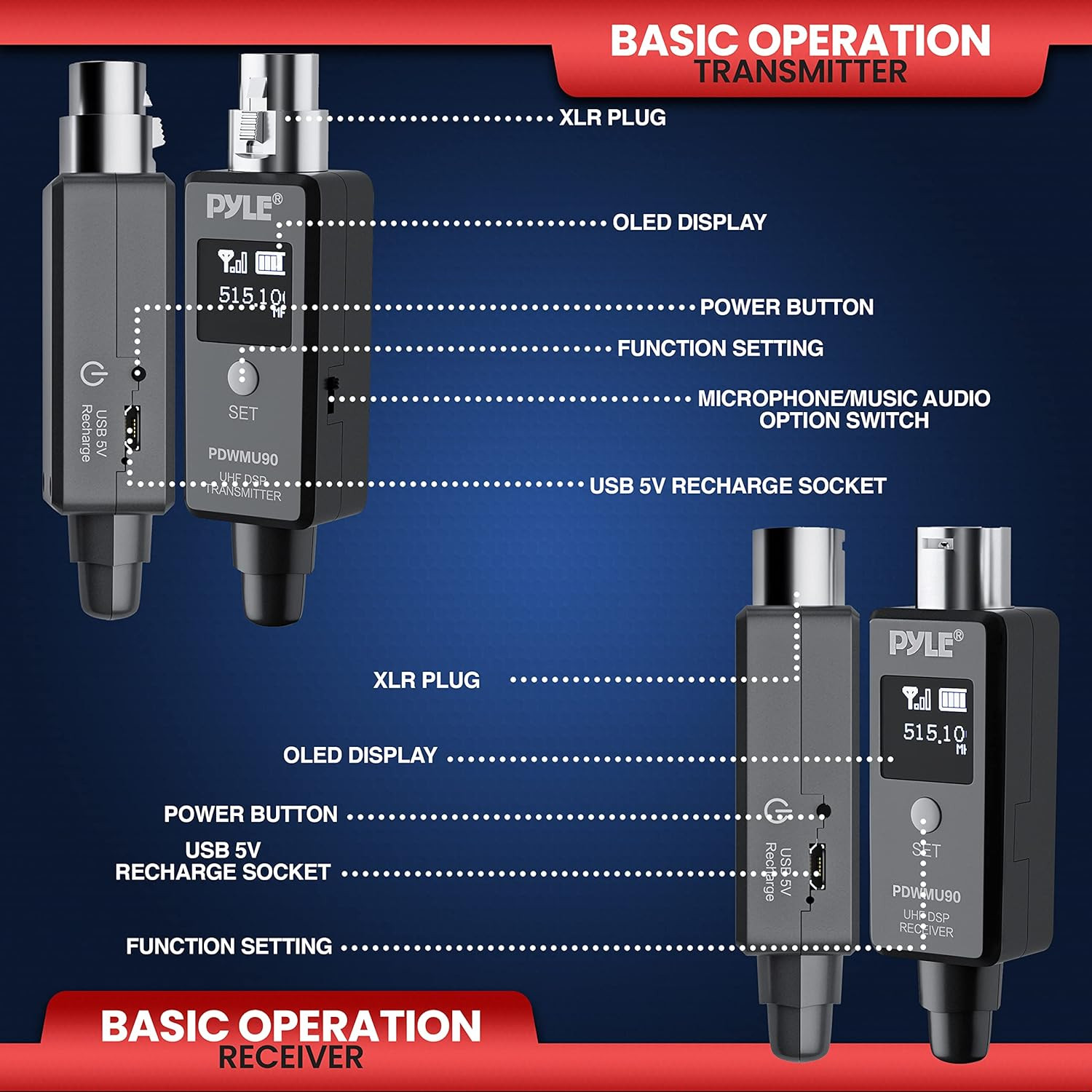 Wireless XLR Adapter System for Dynamic Microphones with Handheld Dynamic Moving
