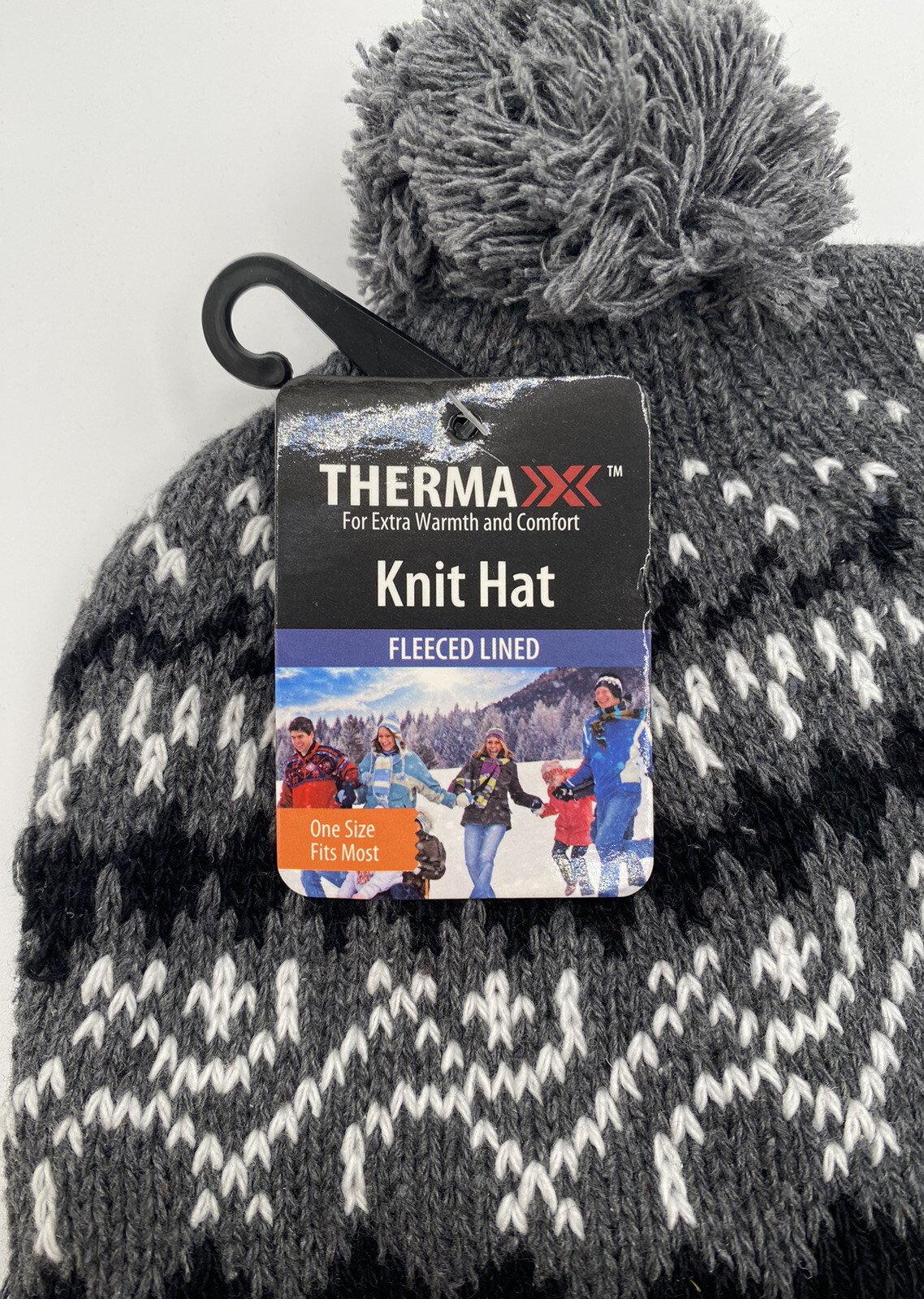 Thermaxxx Fleece Lined Gray Black & White Knit Beanie Hat