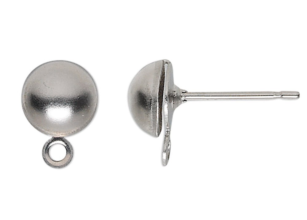 Earstud, 10 Stainless Steel Ear Stud 6mm Half Ball Earring Posts w/ Closed Loop