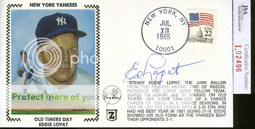 Ed Lopat Jsa Authenticated Signed 1985 Fdc Autograph