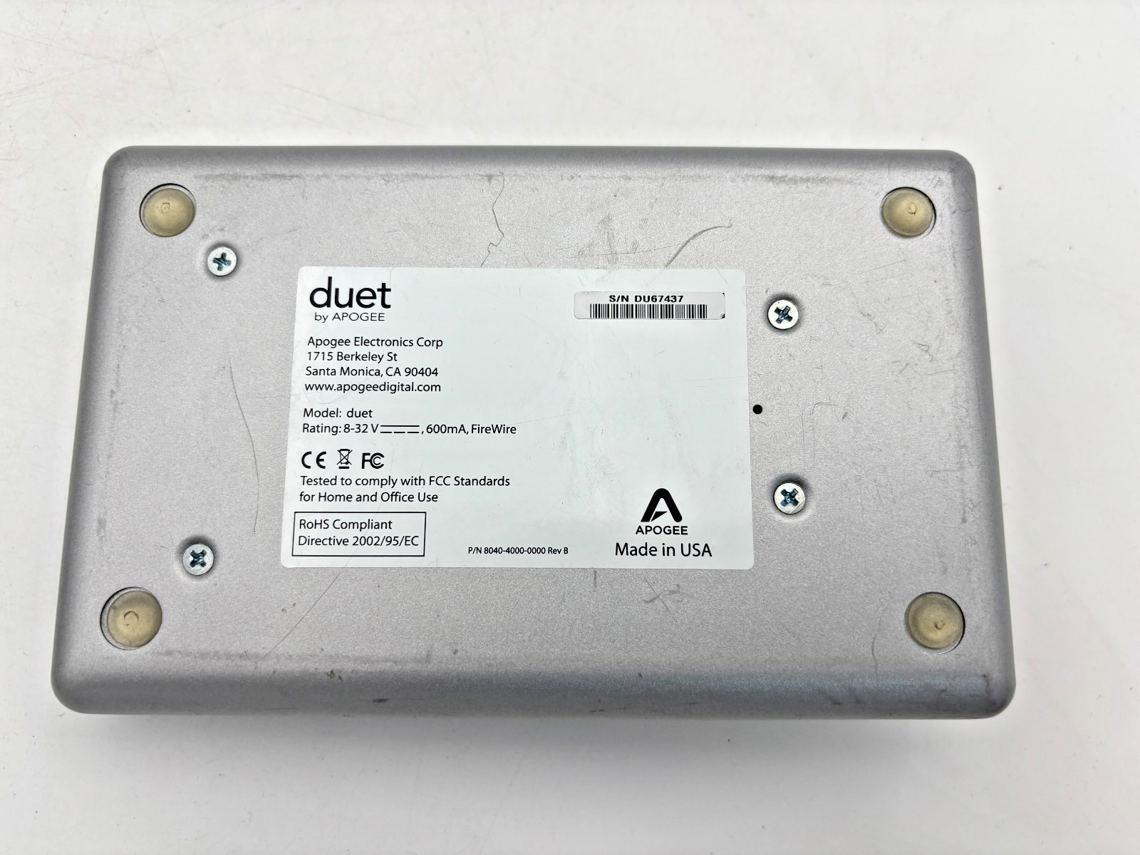 Apogee Duet FireWire Audio Interface w/ Breakout Cables - TESTED