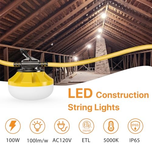 Construction String Lights: 100W Led Construction String Lights with 10 100FT
