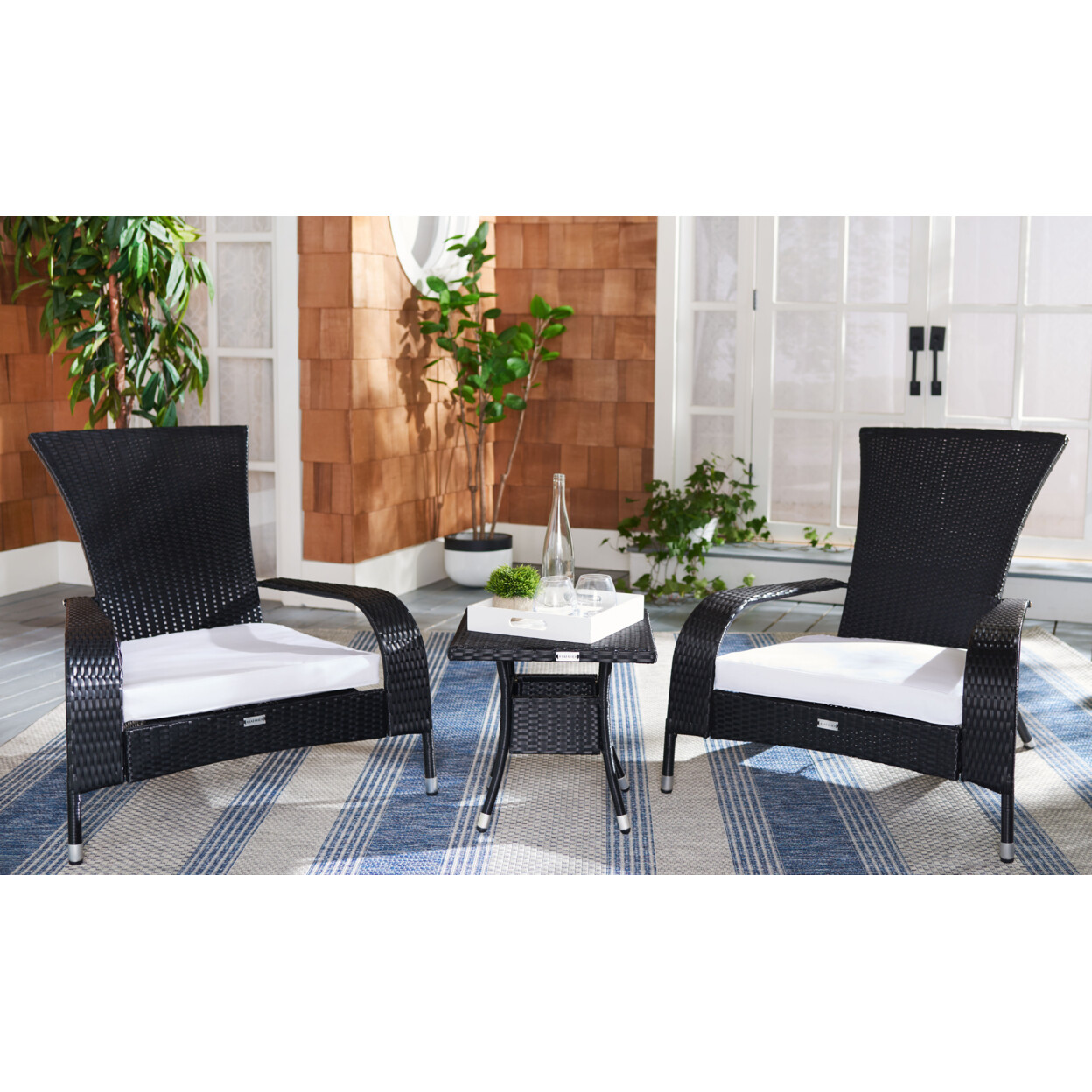 SAFAVIEH Outdoor Collection Edna 3-Piece Lounge Set | Black/White Cushion |
