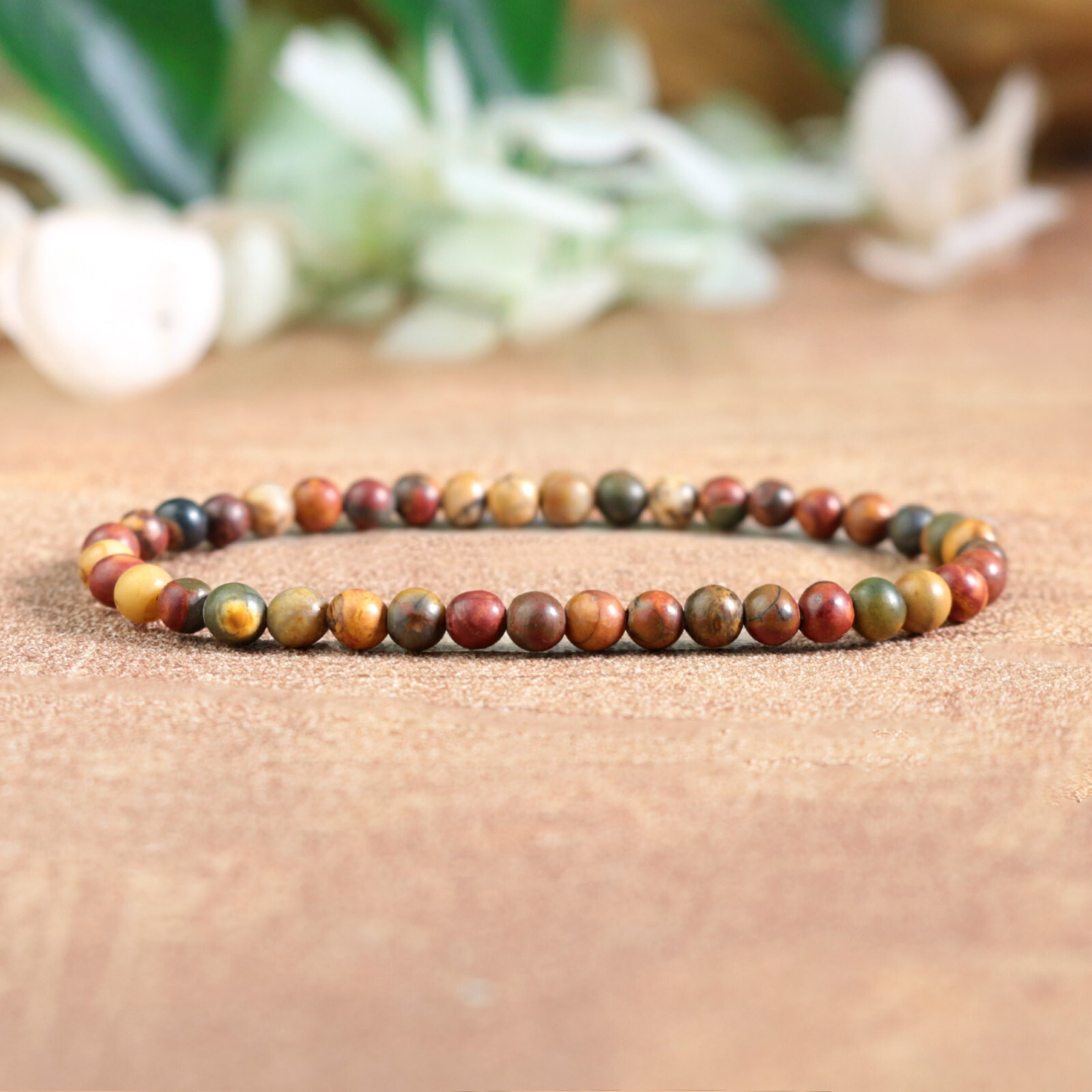 Natural Red Creek Jasper 4mm Round Beads Crystal Healing Reiki Stretch Bracelet