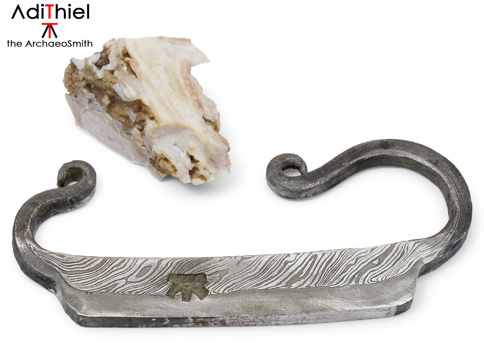 E_02c Damascus Steel Fire Striker and Flint Stone, FIRE STARTER