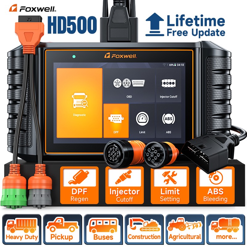HD500 Heavy Duty Truck Diesel OBD2 Scanner DPF Regen Injector Cutoff ABS Tool