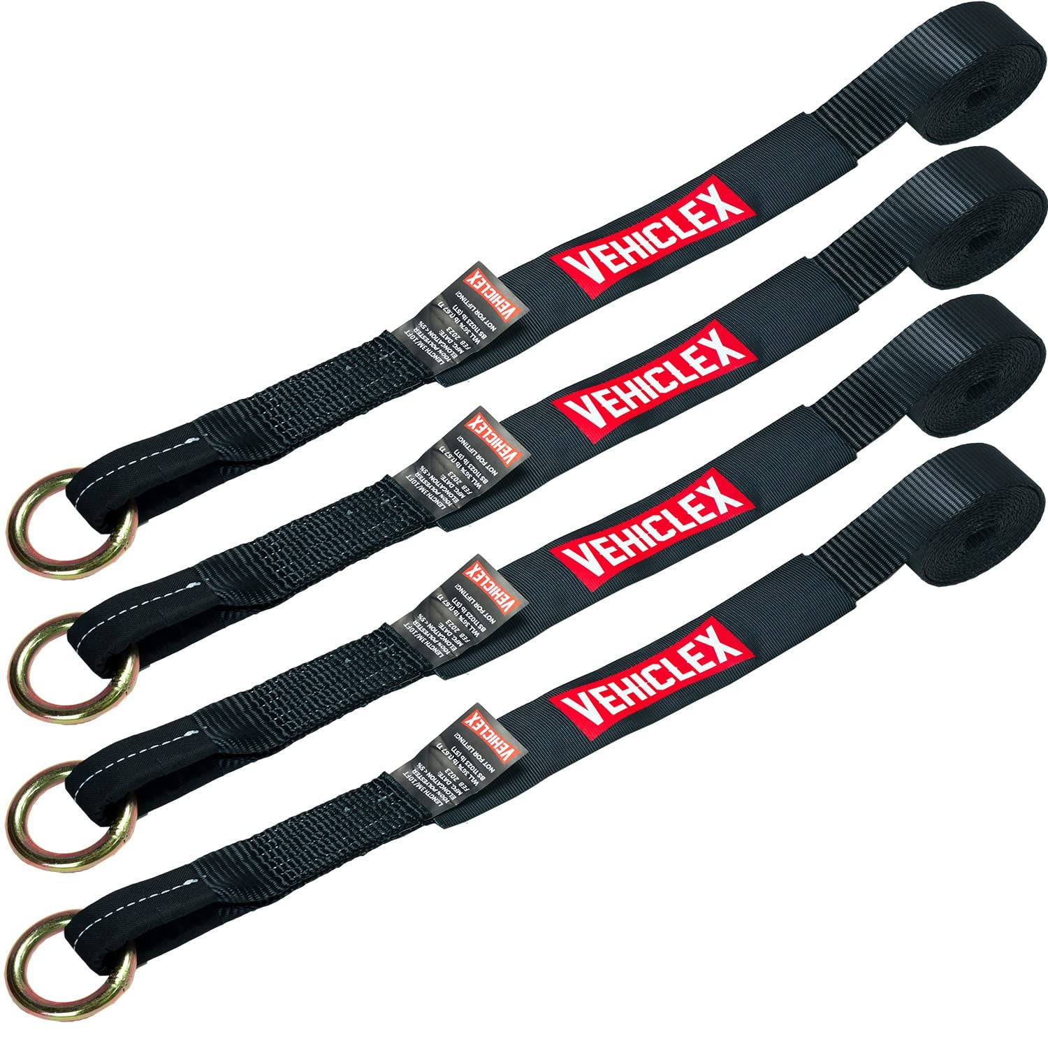 Vehiclex Wheel Tie Down Lasso Straps - 2" x 10' O-Ring (4 10 ft, Black