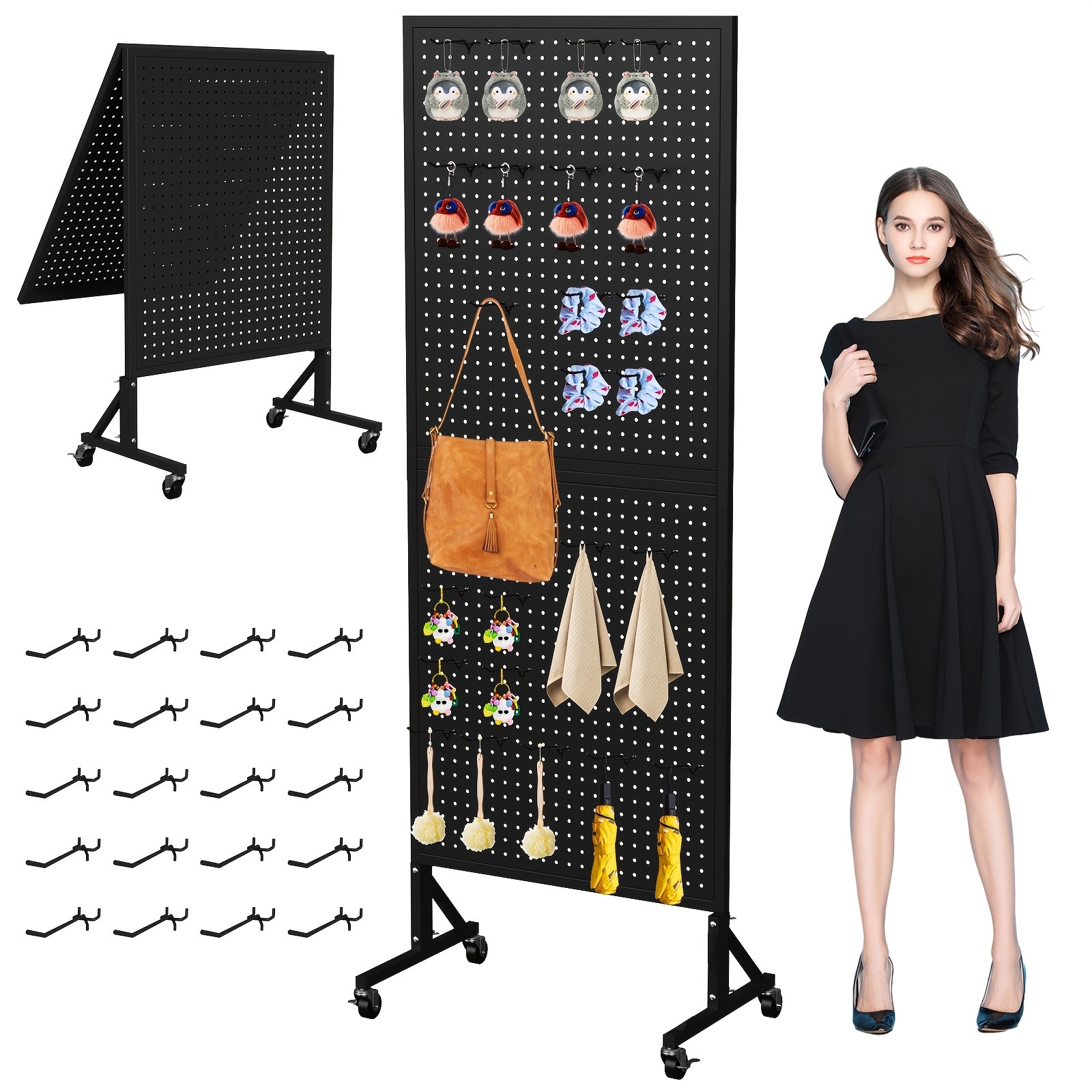 2' X 5' Easy Assembly Foldable Portable Freestanding Rolling Pegboard Organizer