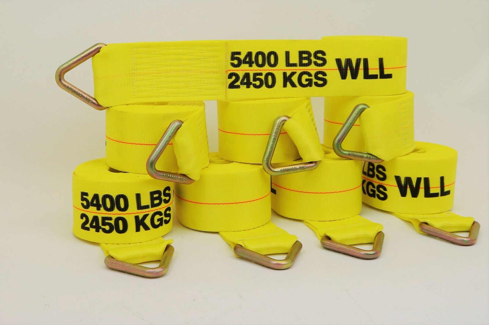 Pack of Eight (8) 4 ”x 30’ Yellow Strap with 3” D-Ring for Flatbed Trailers