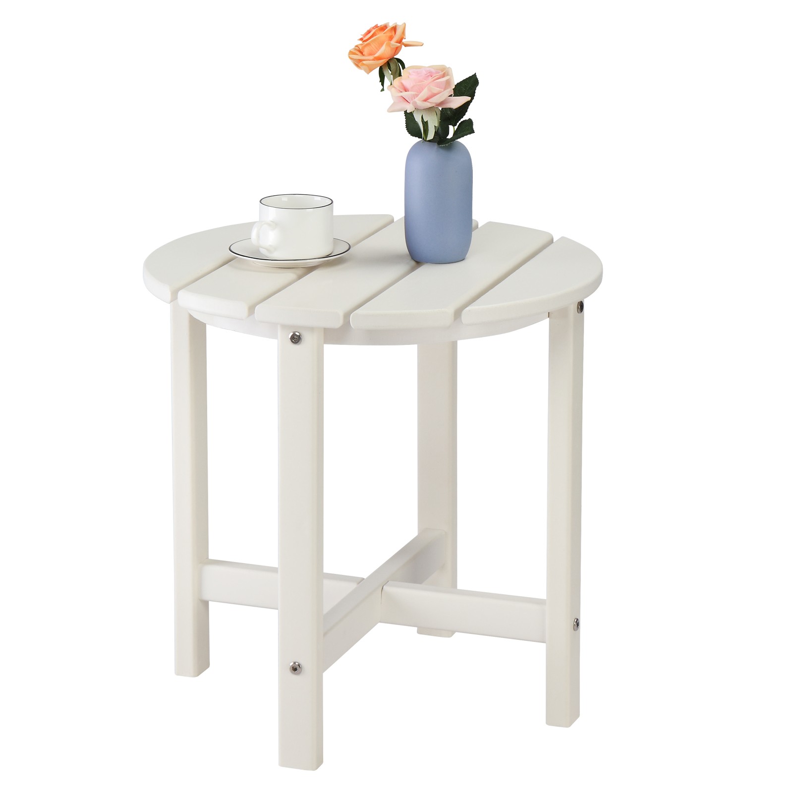 46cm Round White HDPE Side Table, Single Layer Modern Accent Table