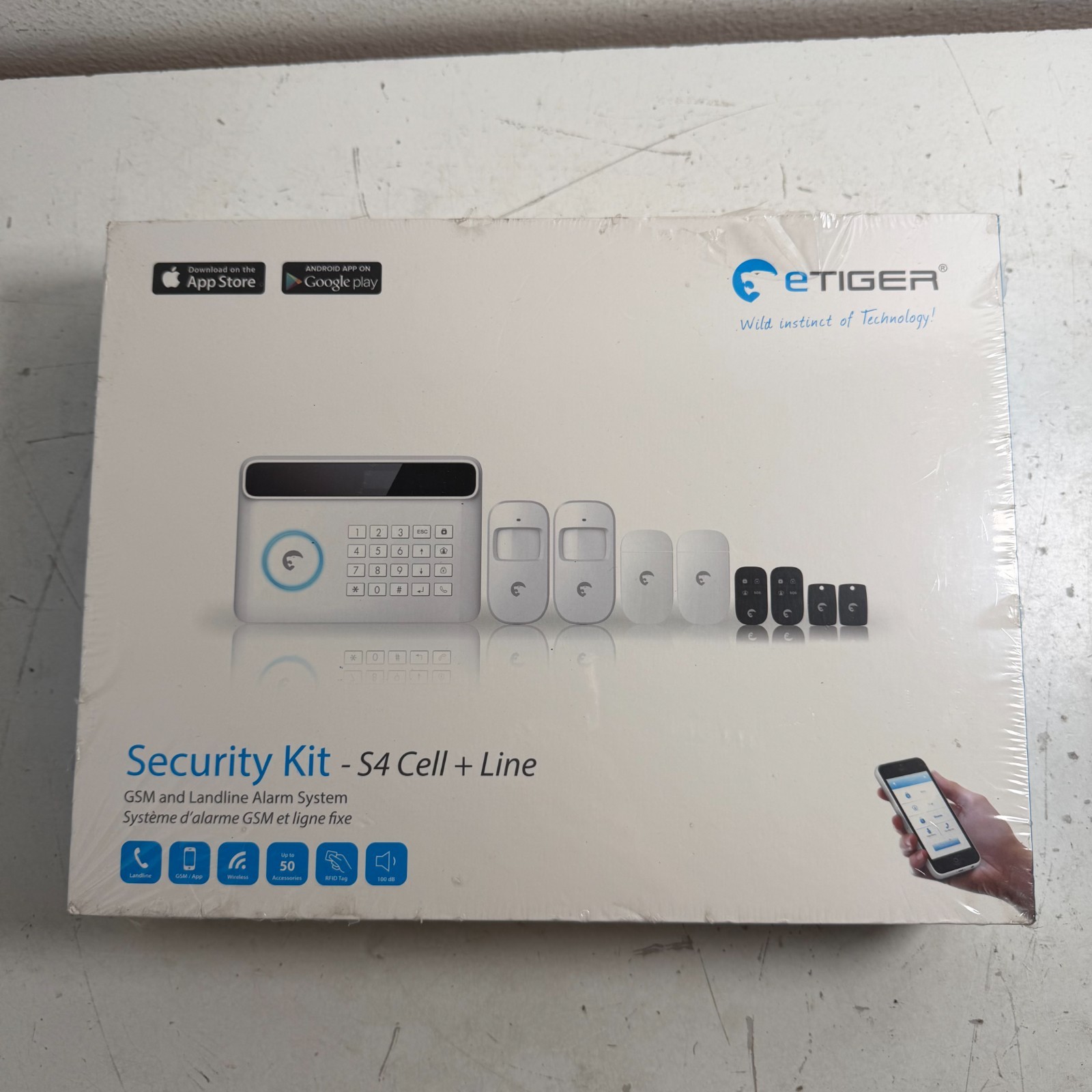 eTiger Security Kit S4 Cell + Line White Wireless GSM Landline Alarm System