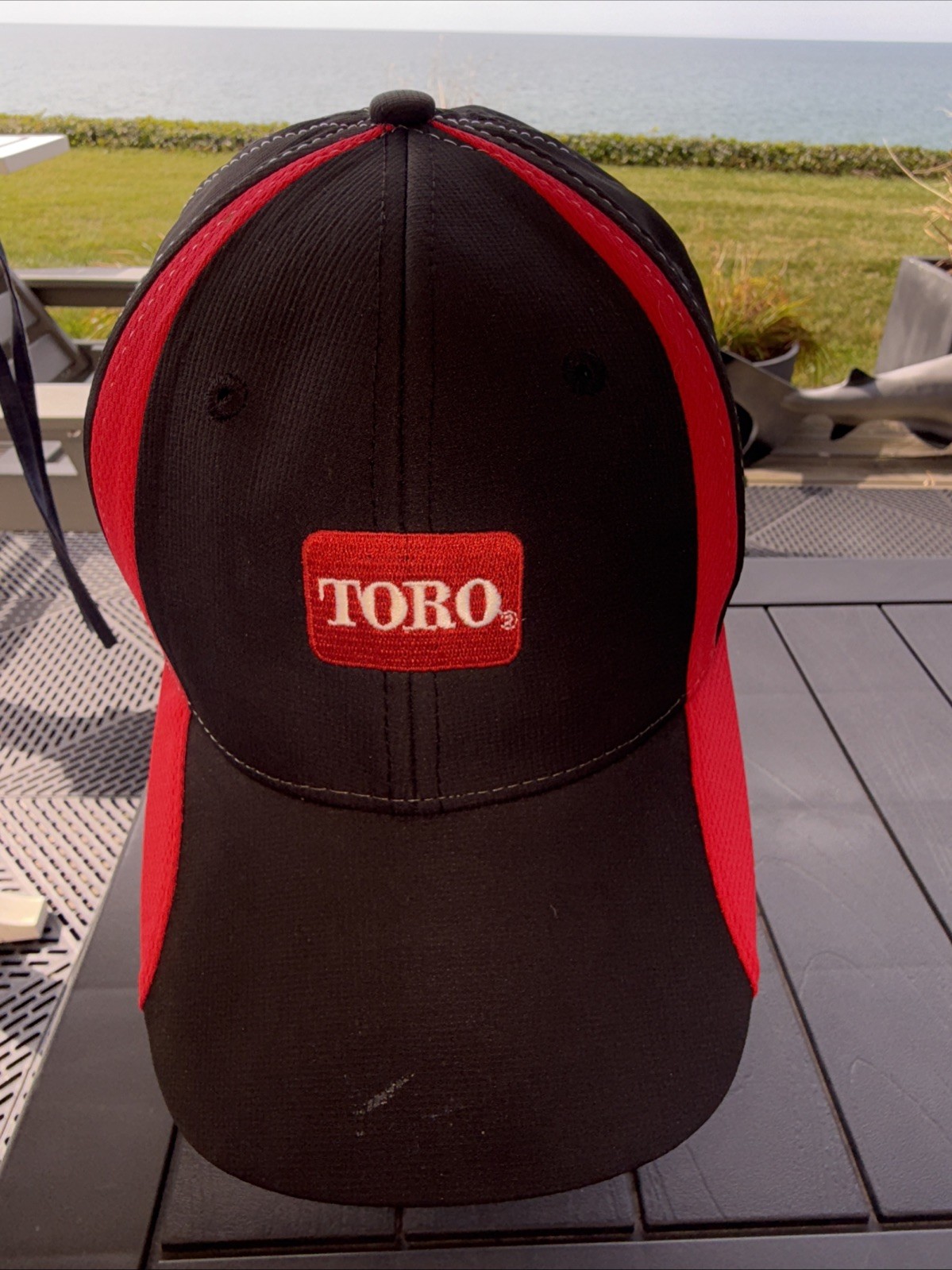 TORO in White on Black Maroon Accented Hat Cap Hook Loop Polyester