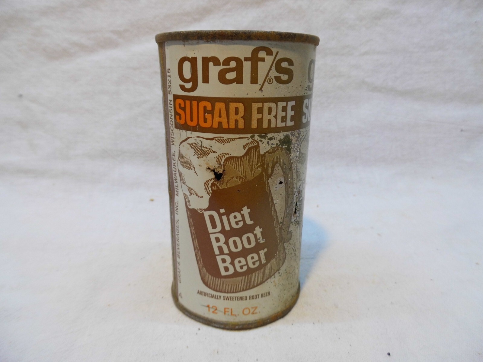 GRAF/S SUGAR FREE DIET ROOT BEER JUICE TOP SODA CAN~GRAF'S BEV.,MILWAUKEE,WIS