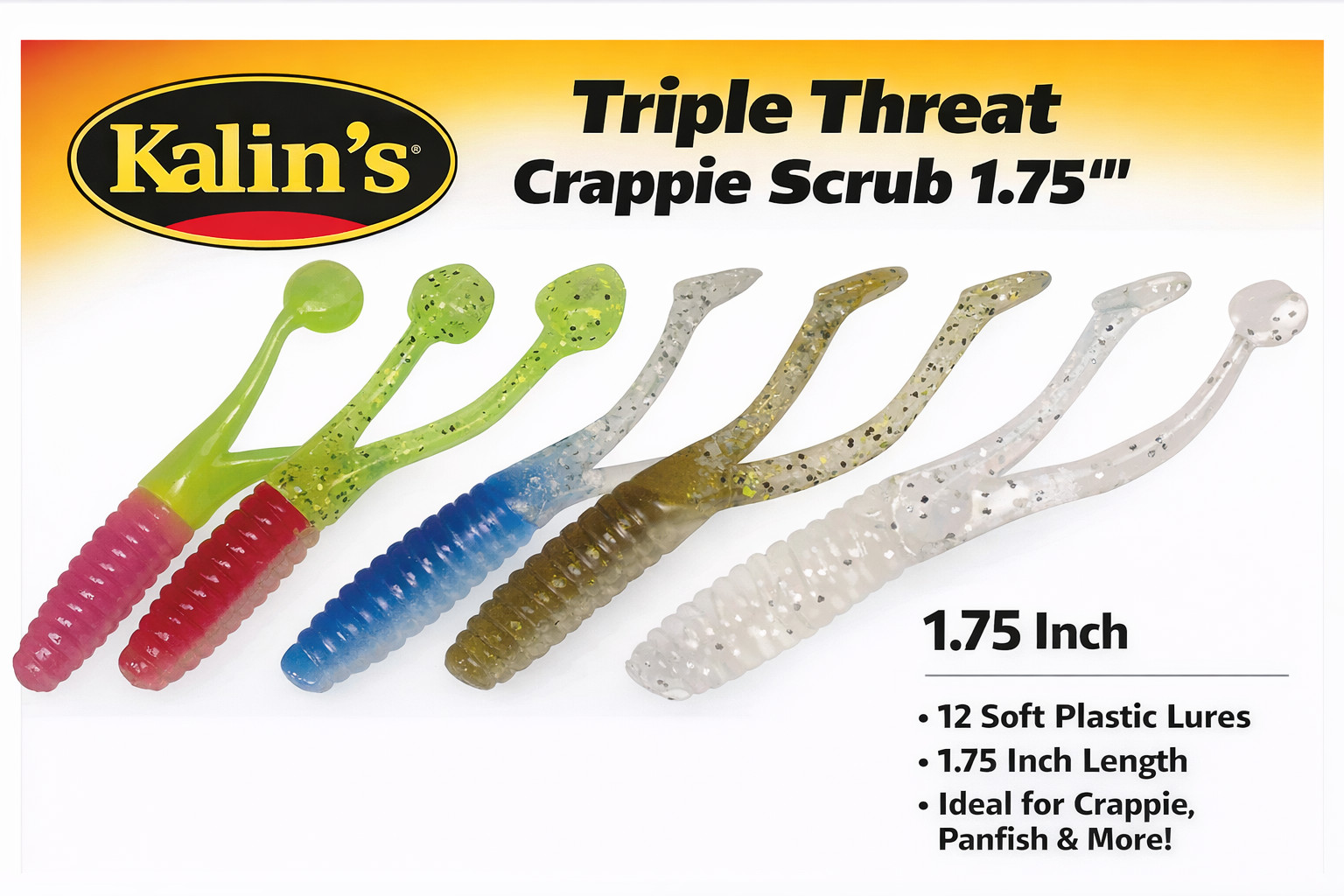 Kalin's Triple Threat Crappie Scrub 1.75"  Panfish Soft Plastic Bait 10 pack