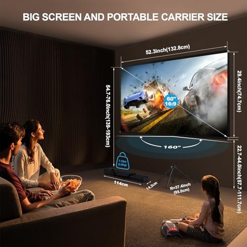 Projector Screen with Stand, Portable Projector Screen and Stand, 60 60 inch