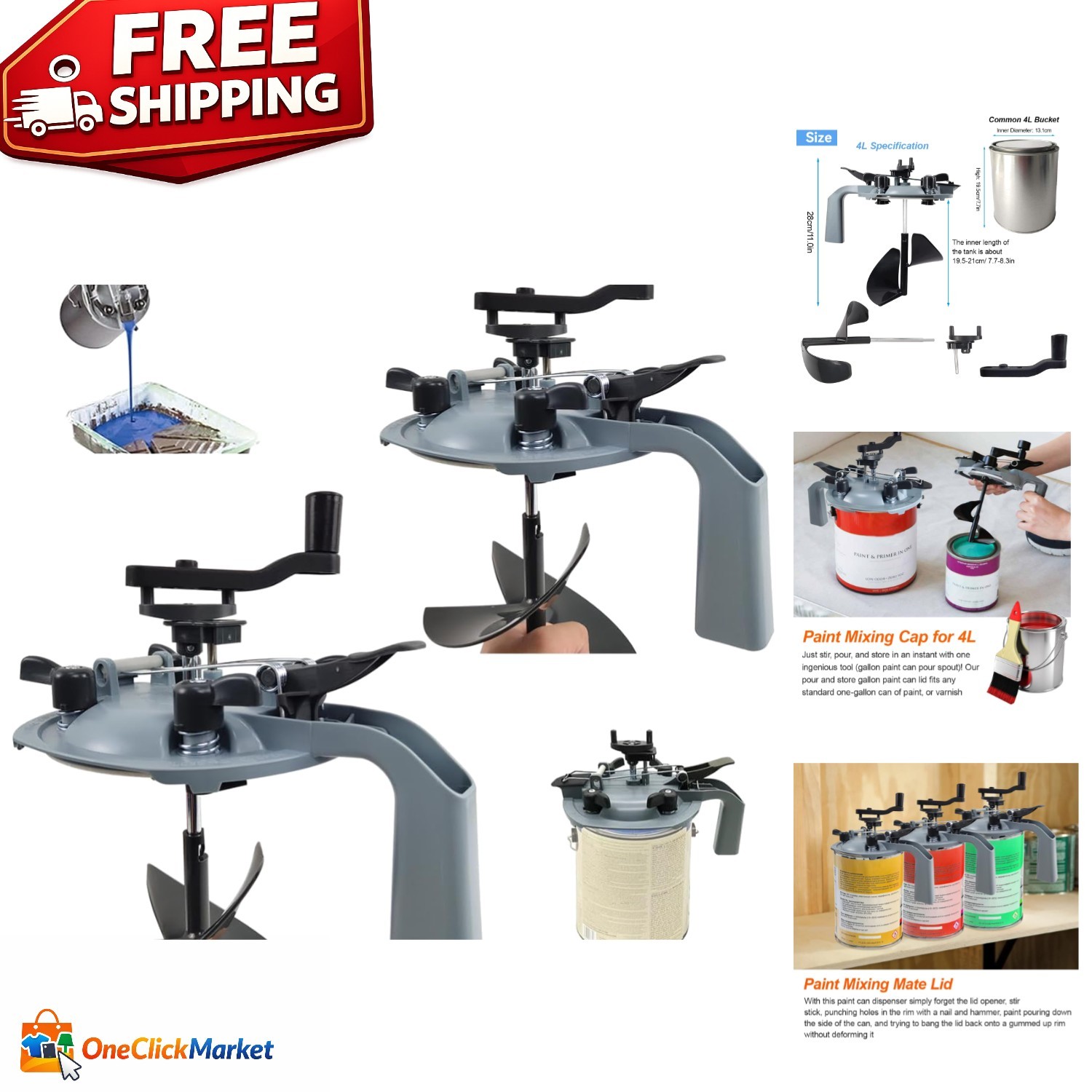 Efficient Paint Mixing Lid Kit with Pour Spout - 4L Capacity & Easy Installation