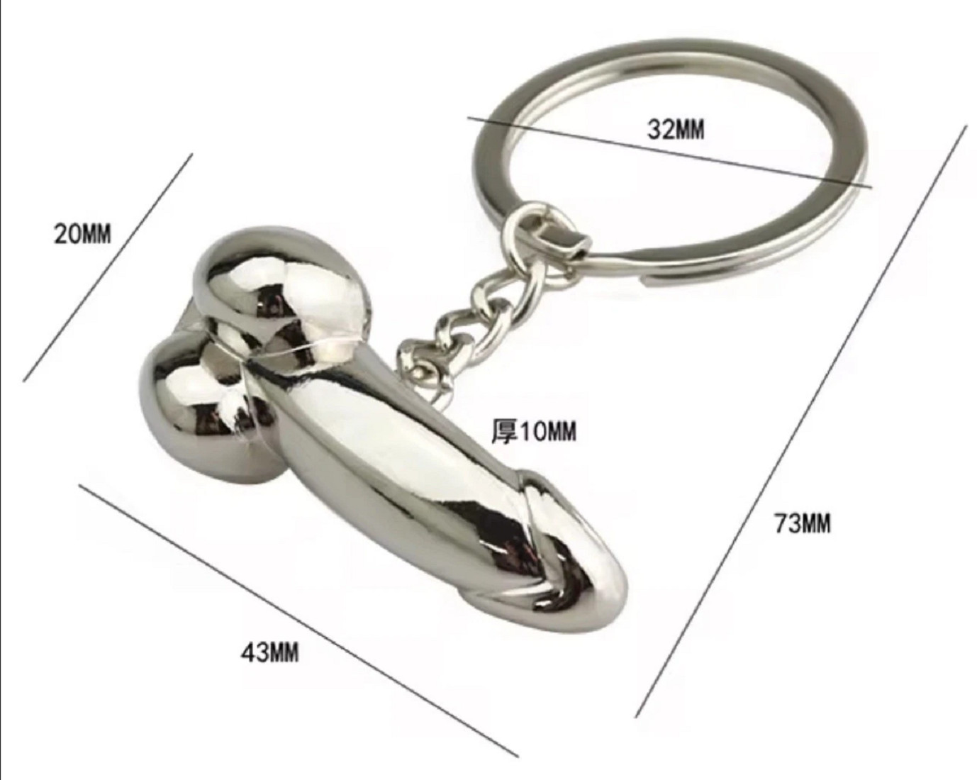 Zinc Alloy Dick Penis Keychain Metal Keyring Prank Keychain Charms Pendants