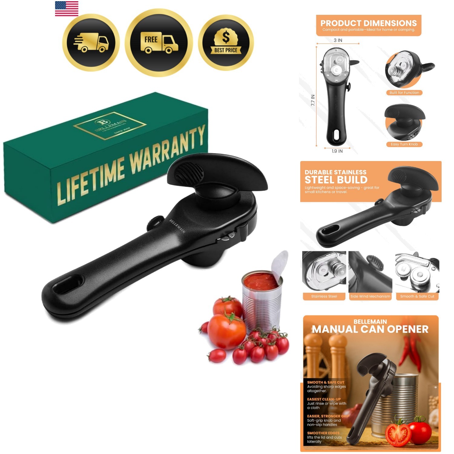 Stainless Steel Can Opener – Manual Can Opener For seniors - Ergonomic Smooth...