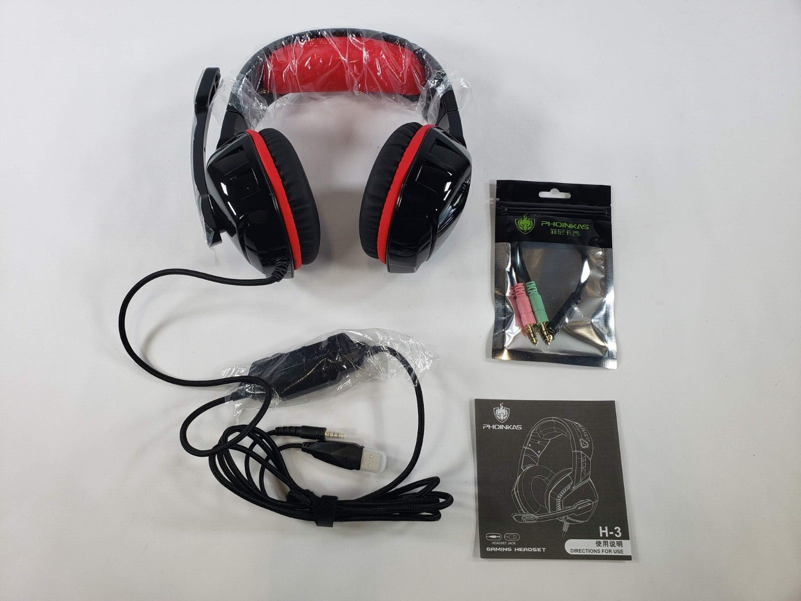 PHOINIKAS PS4 Gaming Headset with 7.1 Surround Sound Wired PC Headset Red