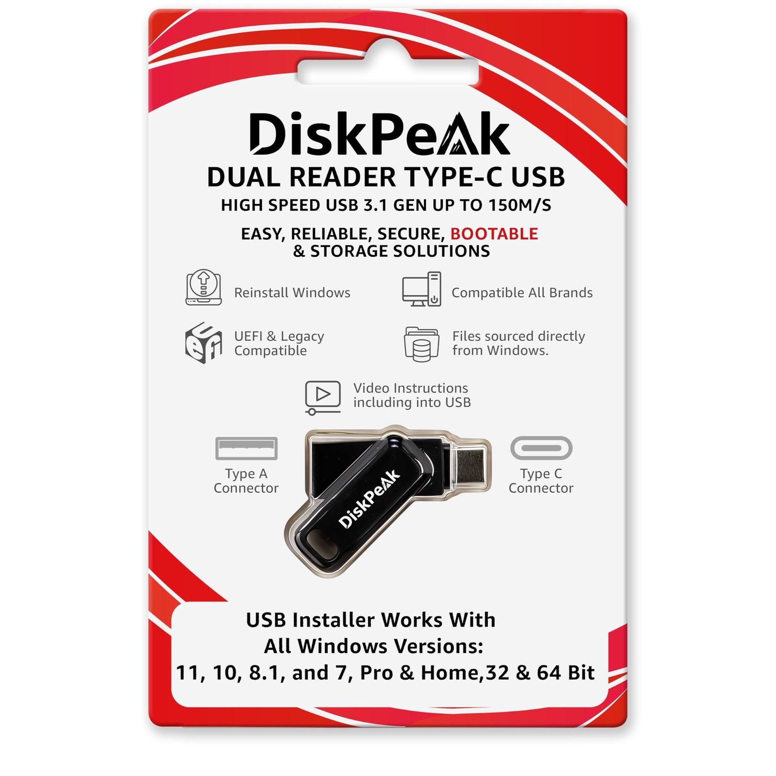 64GB Bootable USB Drive for Windows 11 & 10 - Clean Install, Upgrade, Reinstall