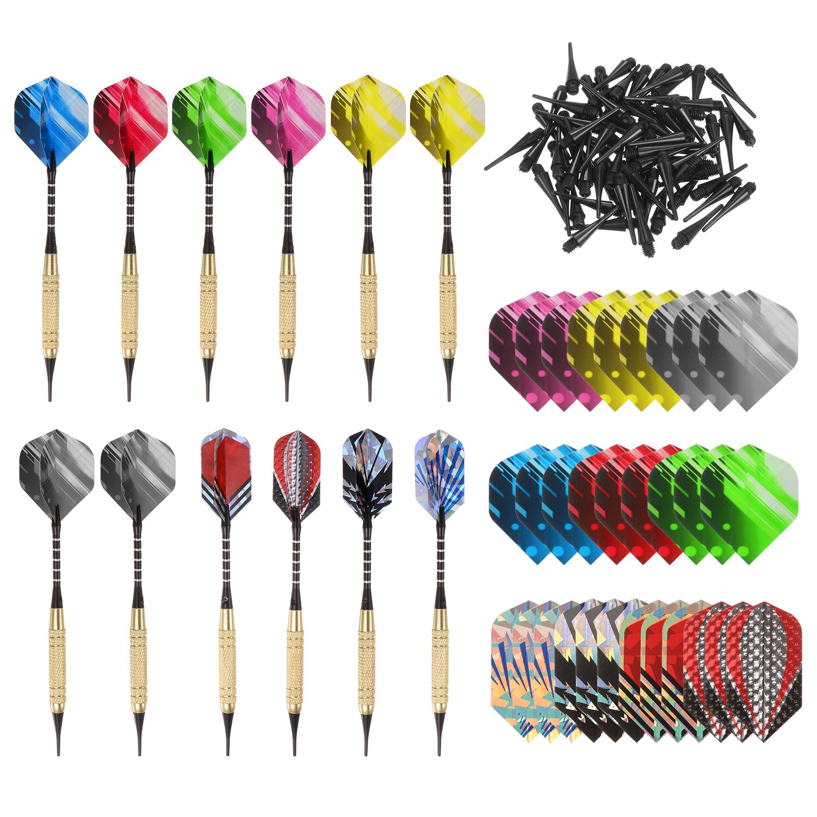 Soft Tip Darts Set - 12Pcs Plastic Tip Darts 100 Extra Dart Tips 30 Dart Flights