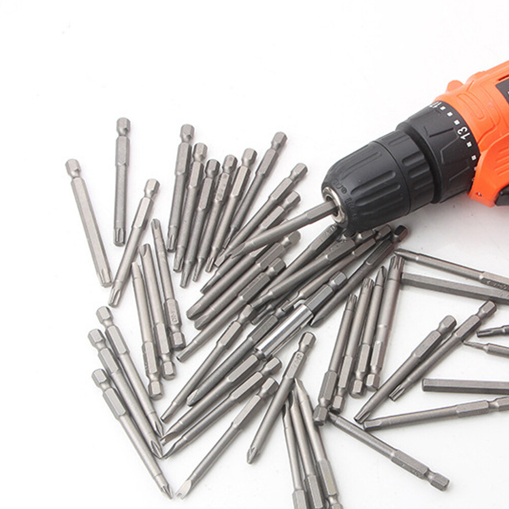 US 50Pcs Extra Long Security Bits Hex Torx Star Spline Flat Screwdriver Bit Set
