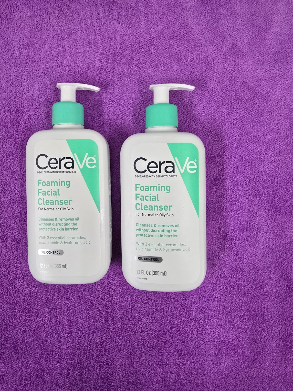 (2) CeraVe Foaming Face Wash, Facial Cleanser for Normal to Oily Skin 12 Fl Oz