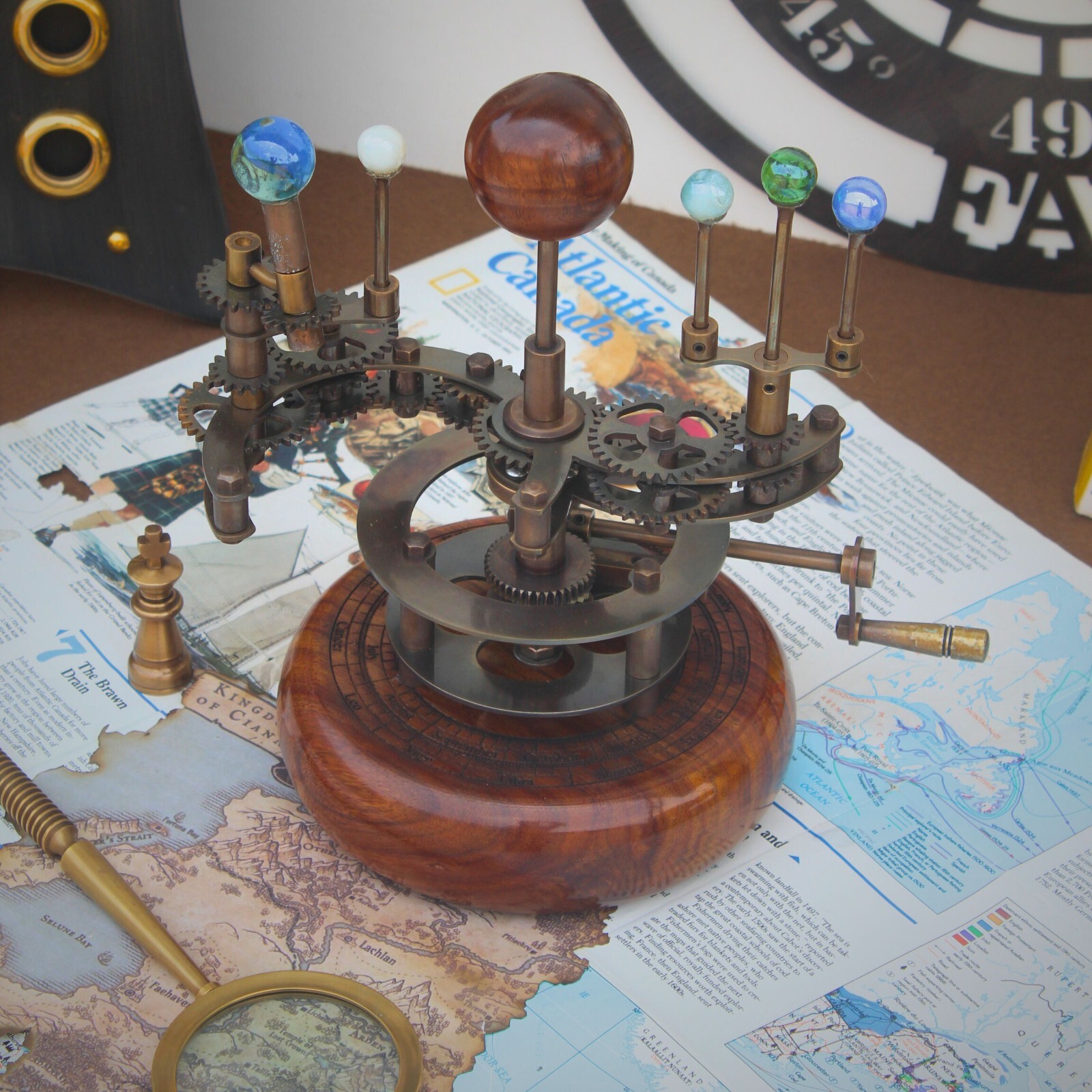Luxury Art Piece for Book Shelves Brass and Steel Orrery A Functional Model of t