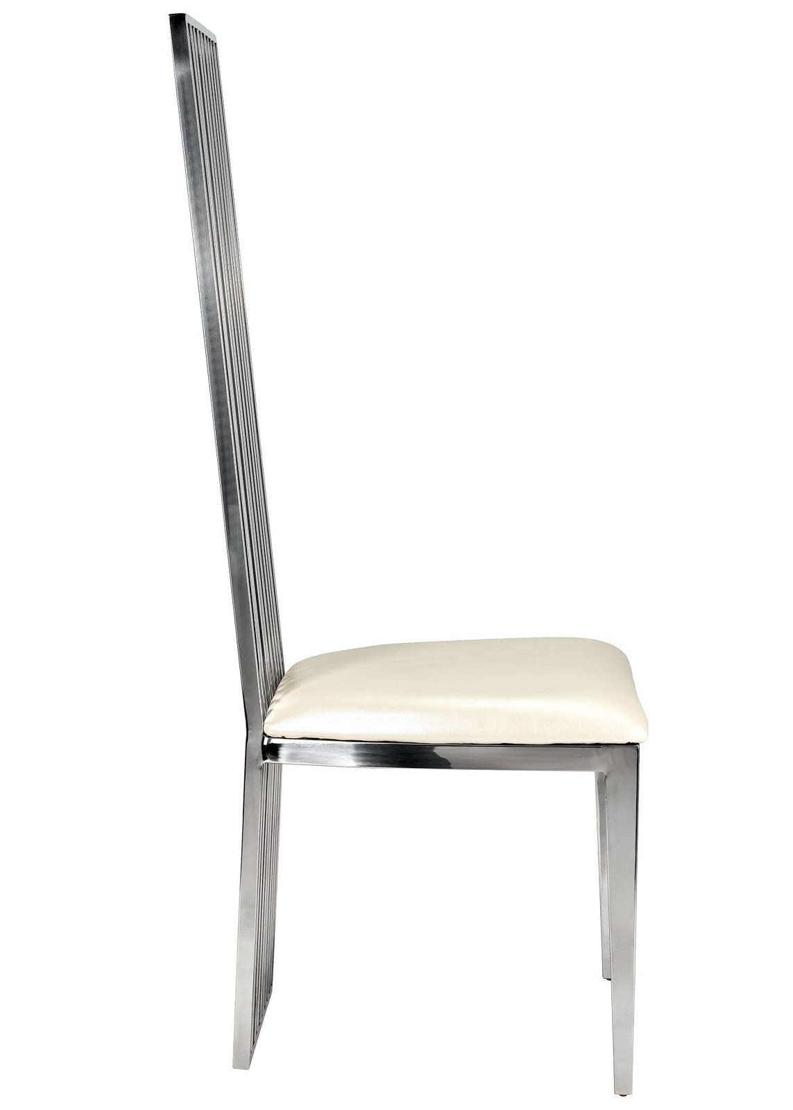 Silver Stainless Steel High Back Chair, Silver Frame, White Vinyl Seat-Chivari