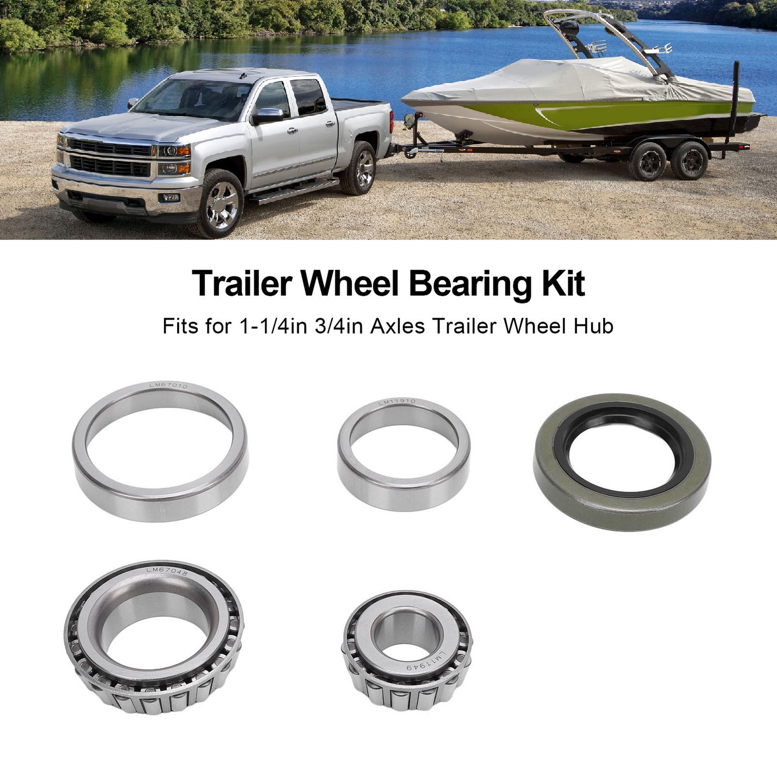 Trailer Axle Hub Bearings Set 5PCS Trailer Wheel Bearing Kit For 1-1/4in 3/ YVVW