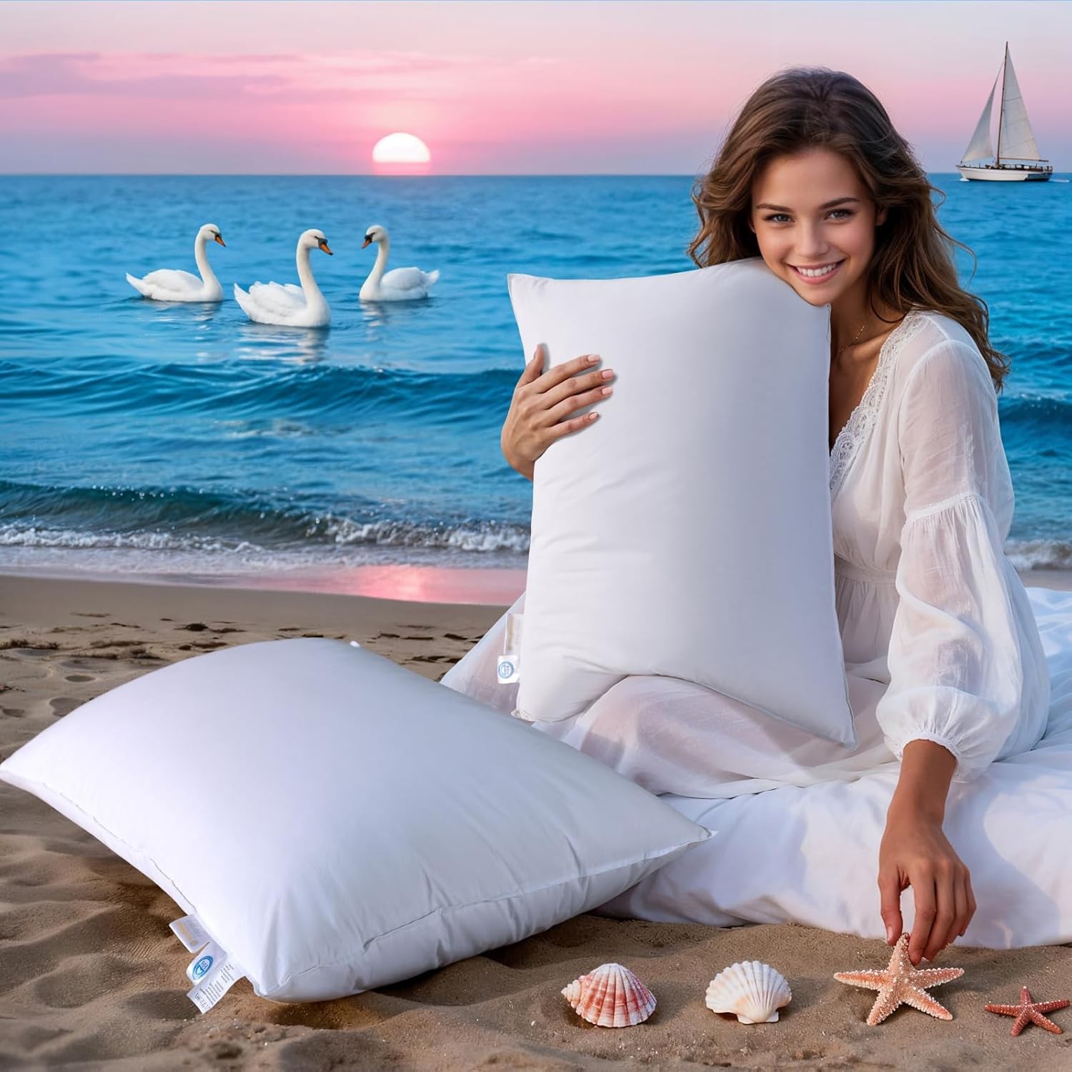 Goose Down Pillow Queen Size with 100% Cotton Shell - 2PC,20"x30" | Hotel-level