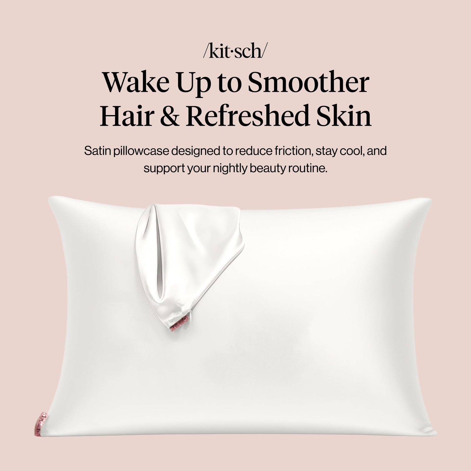 Kitsch Satin Pillowcase with Zipper, Ivory, 19x26 - Soft & Cooling