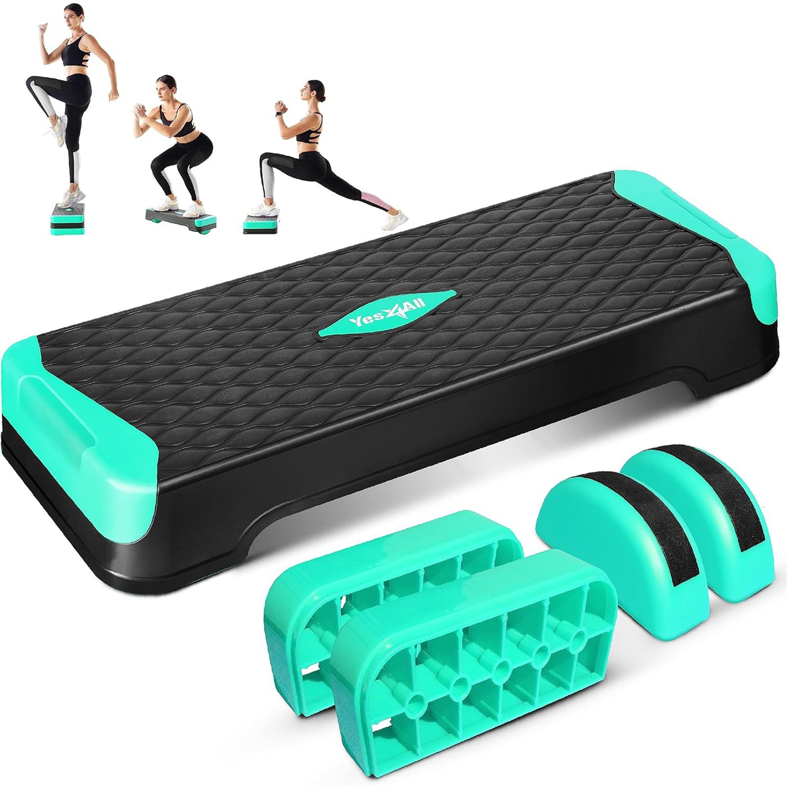 Yes4All 2-in-1 Adjustable Aerobic Step Platform, Exercise Stepper, Neo Green