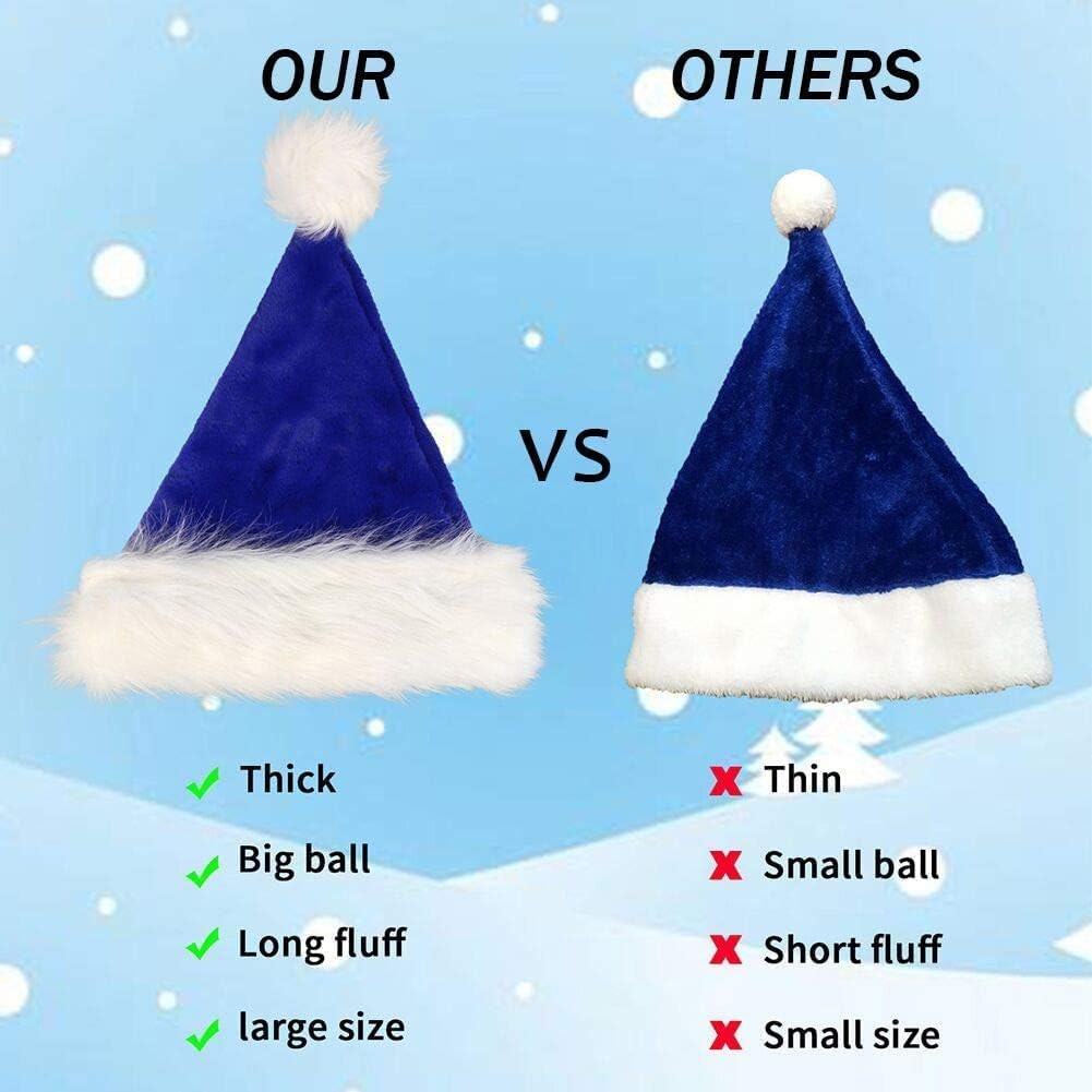 Blue Plush Santa Hat for Adults Velvet Christmas Holiday Party Home Decoration