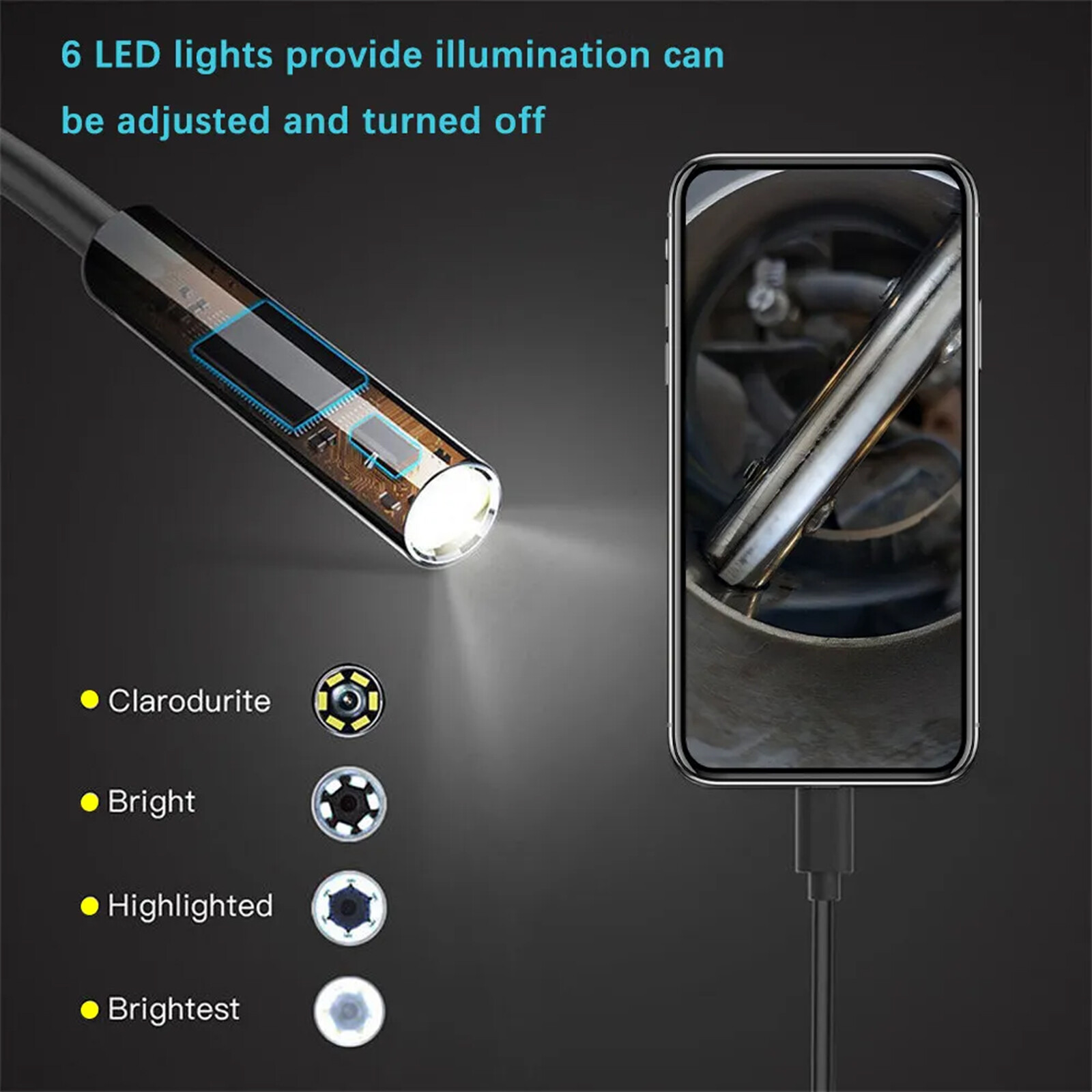 6Pcs LED Endoscope Borescope 5.5mm USB Inspection Camera for Android PC