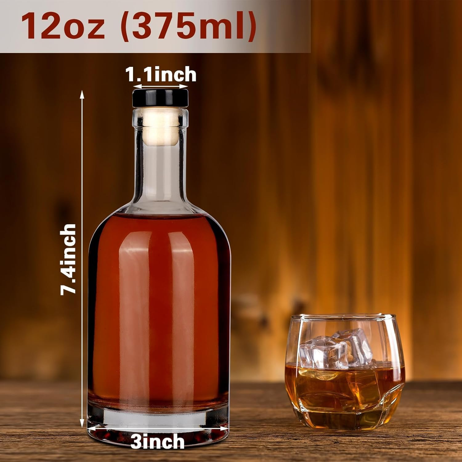 Wine Bottle 12PCS 375 ML Glass Bottles with Lids 12 Oz Clear Glass Bottles wi...