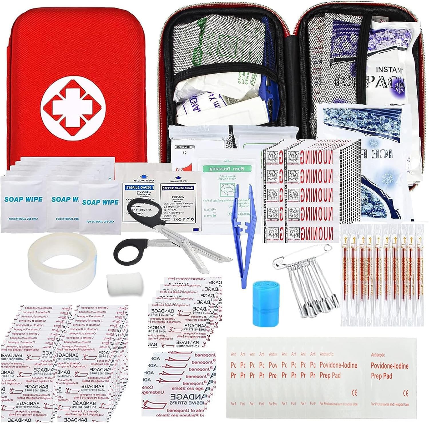 Car First Aid Kits 277Pcs Survival Gear Home Travel Size Small 275Pcs, Red
