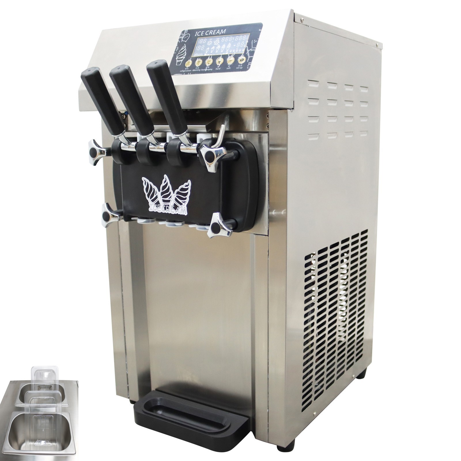 Commercial Soft Serve Ice Cream Maker 3 Flavors Pre-cooling 110V Double Cylinder