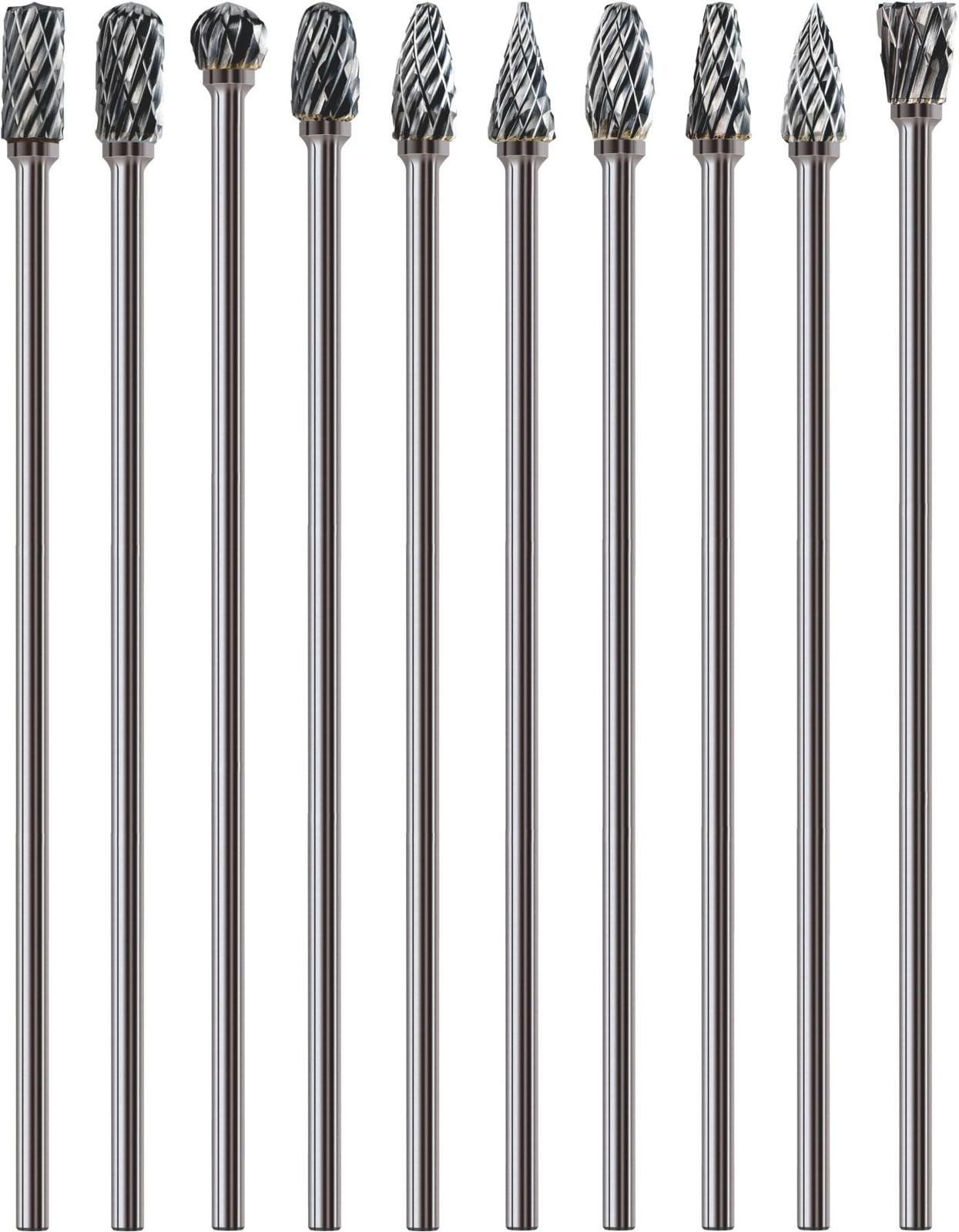 Sworker 10Pcs Long Carbide Burr Set 1/8" Shank Total L 4.4" Compatible with D...