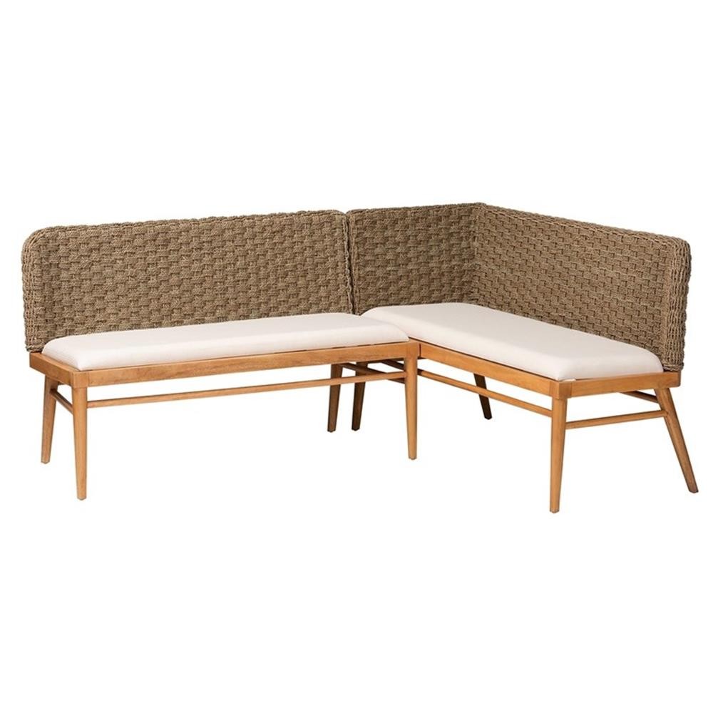 bali & pari Denver Seagrass and Acacia Wood 2-Piece Dining Nook Banquette Set
