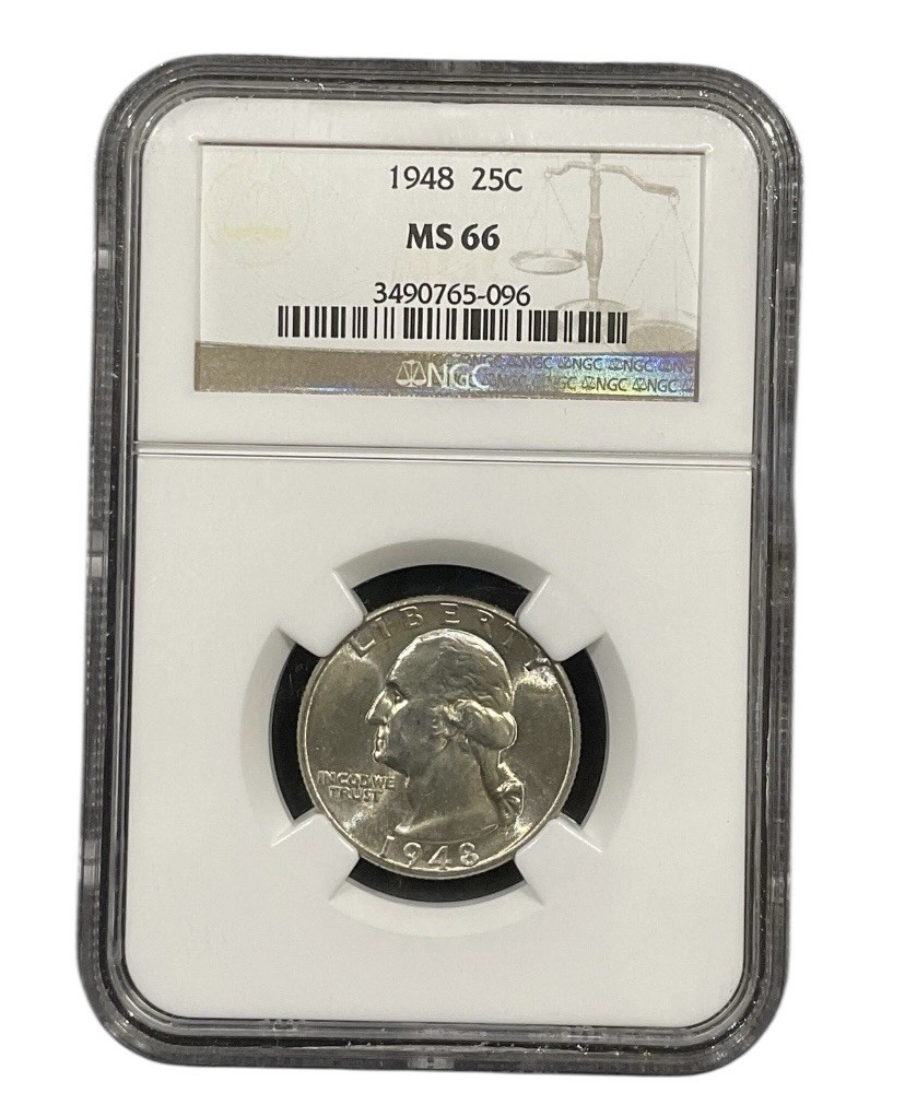 1948 Washington Quarter – NGC MS66 – Gem BU – Bright Luster & Sharp Strike