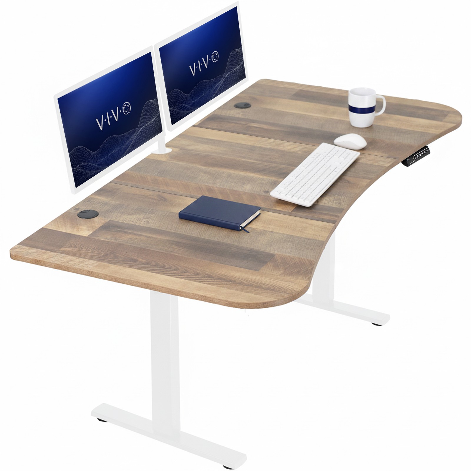 VIVO Electric 63” x 32” Standup Desk, Reclaimed Wood Table Top, White Frame