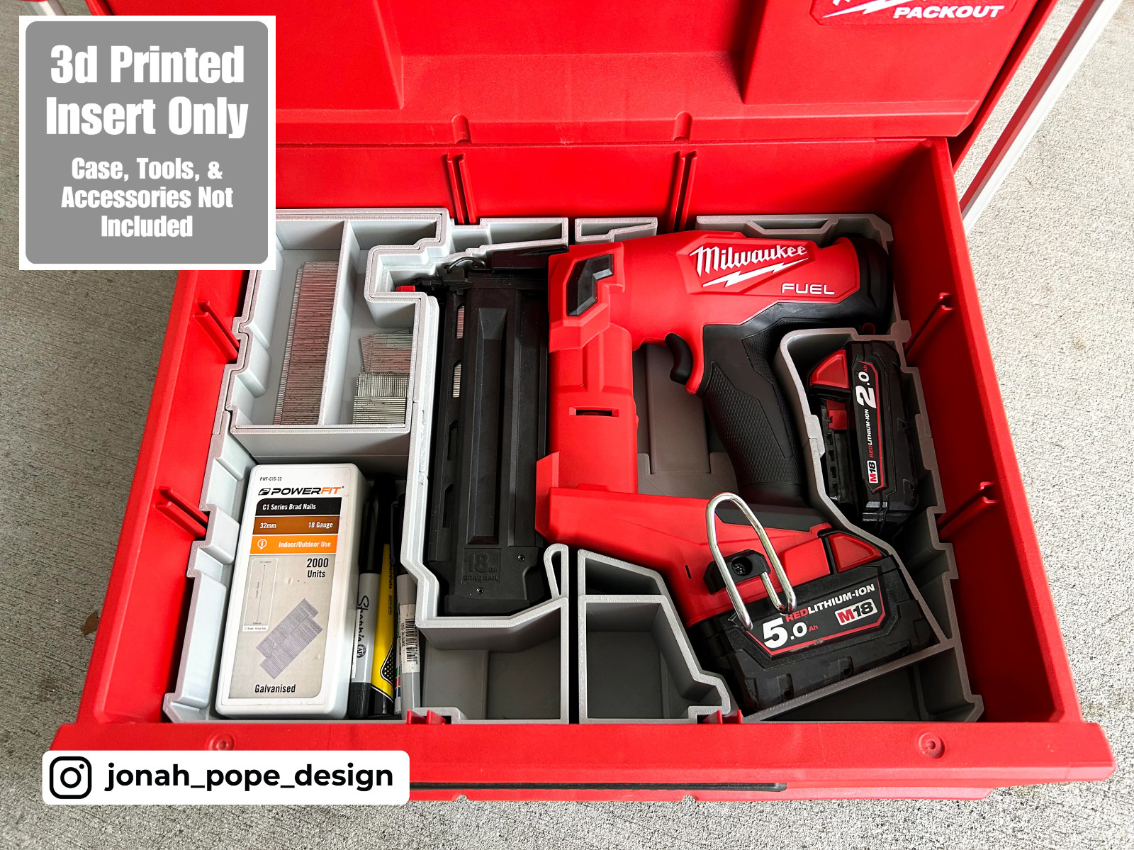 Milwaukee Packout Tool Box Drawer Insert for M18 Brad Nailer (Insert Only)