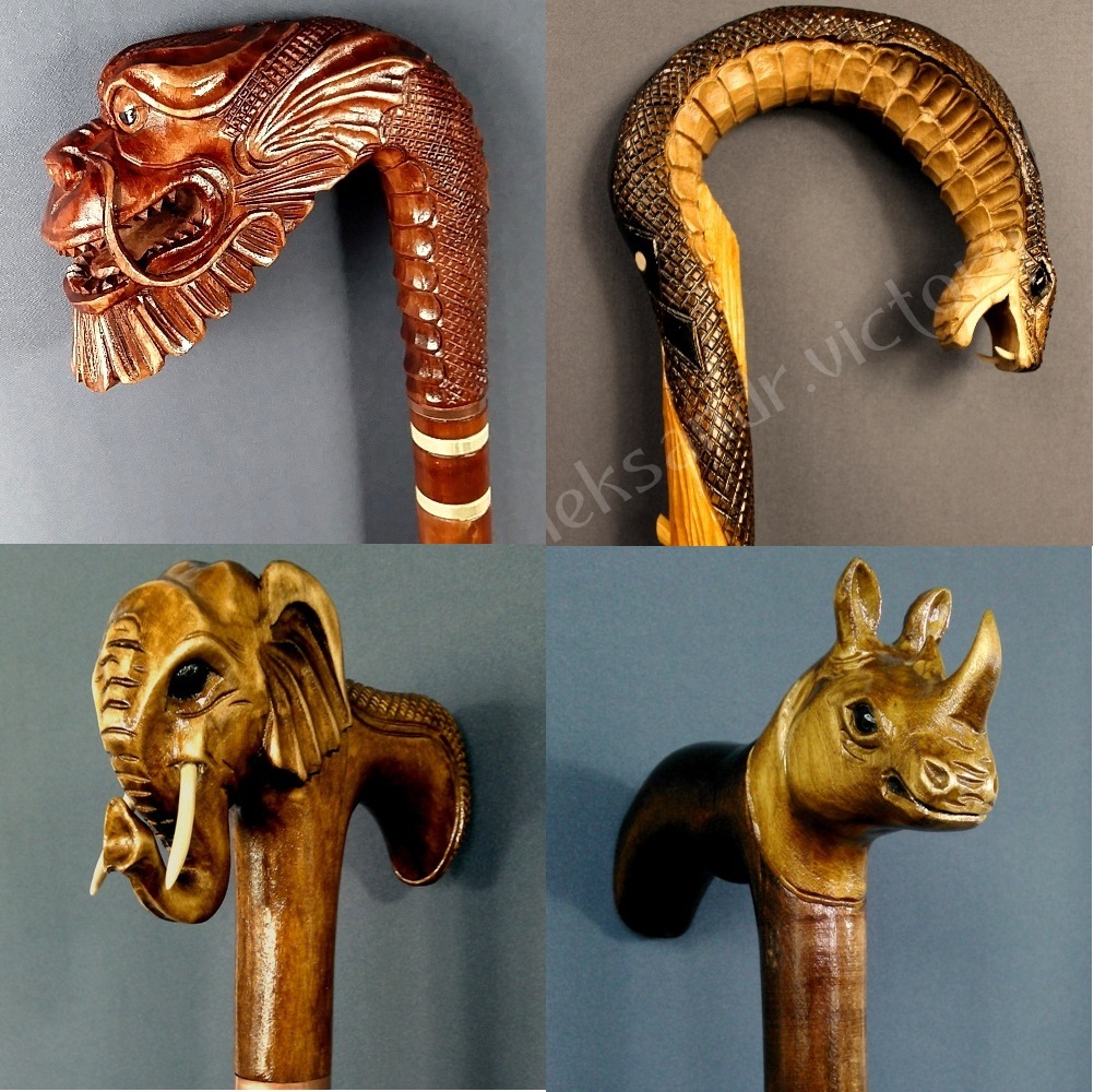 LOT OF UNIQUE HANDMADE CARVED CRAFTED WOODCARVING WALKING HIKING STICK CANE